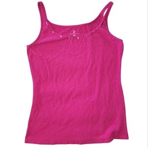 New York & Company Pink/Fuchsia Tank Top Bejeweled Collar Medium